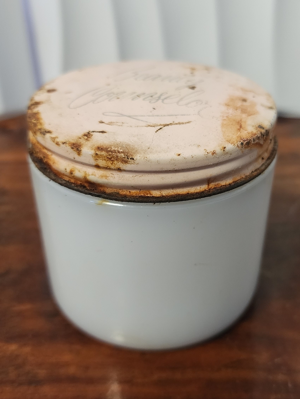 Rare Vintage 1940's Milk Glass Face Cream Jar Beauty Counselor Grosse Pointe, MI